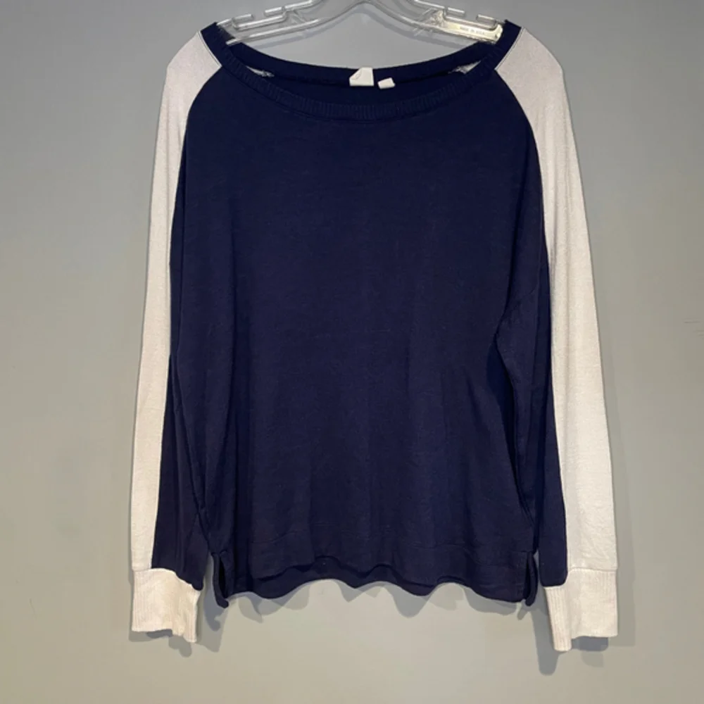 Gap Womens Sweater Navy Blue White ColorBlock Stretch Jewel Neck Size Medium
